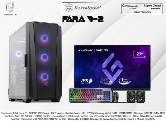 SILVERSTONE FARA-B2 Set | Intel Core i7-12700KF | Storage: 500GB NVMe SSD | RAM: 16GB DDR5 | Graphics: AMD RX 9060XT 16GB
