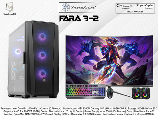 SILVERSTONE FARA-B2 Set | Intel Core i7-12700KF | Storage: 500GB NVMe SSD | RAM: 16GB DDR5 | Graphics: AMD RX 9060XT 16GB