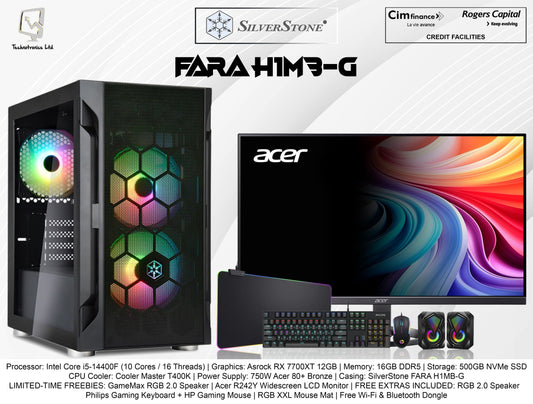 SilverStone FARA H1MB-G Gaming Set | Intel Core i5-14400F | Graphics: Asrock RX 7700XT 12GB | Memory: 16GB DDR5 | Storage: 500GB NVMe SSD