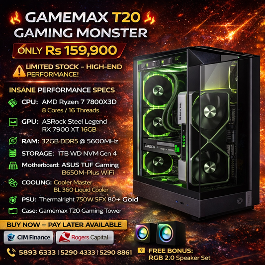 GAMEMAX T20 GAMING tOWER- Ryzen 7 7800X3D + 32 GB RAM DDR5@ 5600 MHZ +RX 9070 XT 16GB