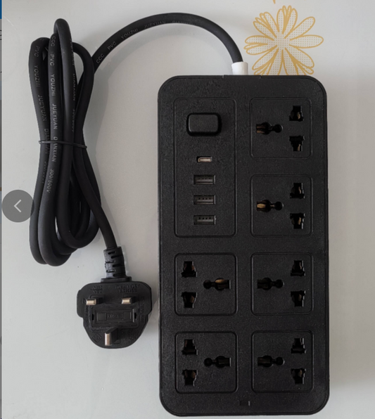 6-Way Power Board with USB Ports Power Surge Protector