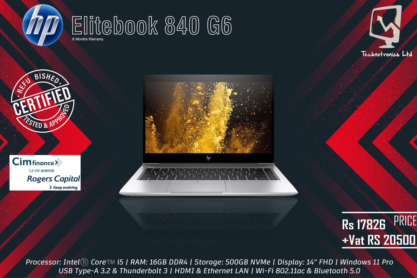 HP EliteBook 840 G6 | Processor: Intel Core i5 | RAM: 16GB DDR4 | Storage: 500GB NVMe