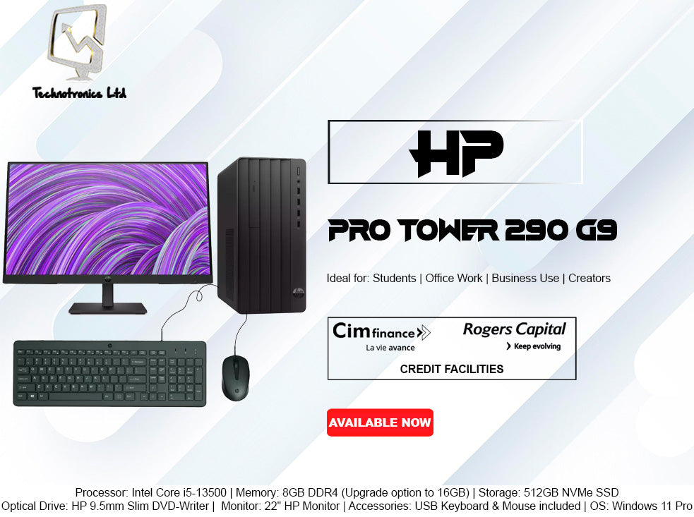 HP PRO TOWER 290 G9 | Processor: Intel Core i5-13500 | Memory: 8GB DDR4 | Storage: 512GB NVMe SSD