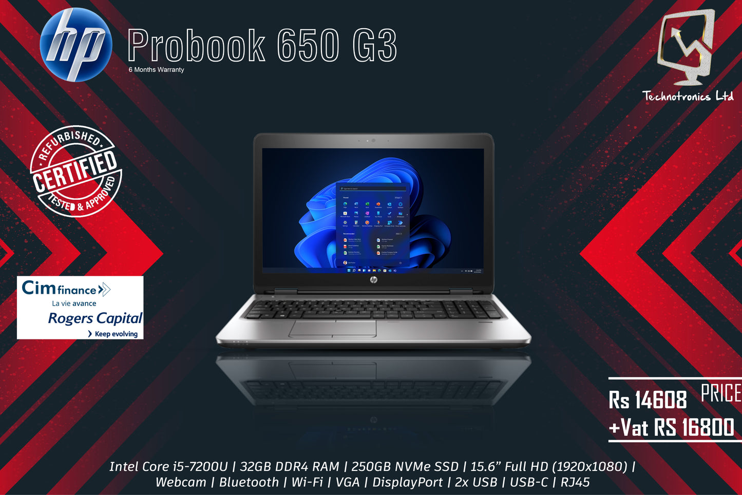 Renewed HP ProBook 650 G3 | Intel Core i5-7200U | 32GB DDR4 RAM | 250GB NVMe SSD