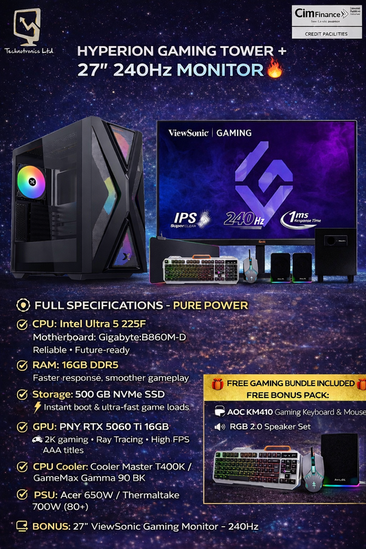 HYPERION GAMING SET -Intel Ultra 5 225F + RTX 5060 Ti 16GB- 27” 240Hz MONITOR