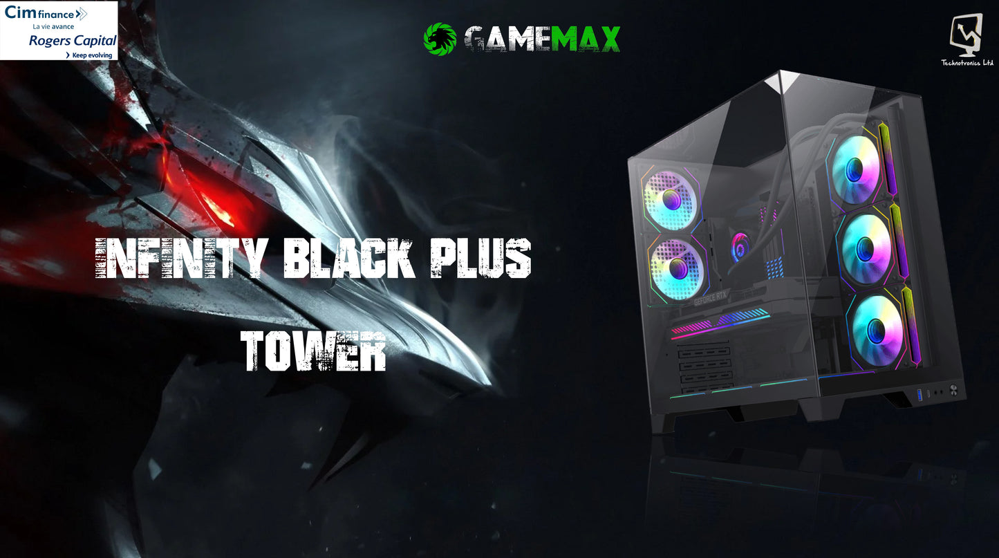 GameMax Infinity Black Plus Tower | Core i5 14400F(10 Cores) | Storage:500GB NVMe | Graphics Card: Radeon Rx 7700XT | Power Supply: GameMax 1050W PSU