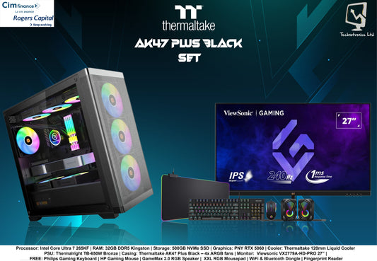 Thermaltake AK47 Plus Black Set | Processor: Intel Core Ultra 7 265KF | RAM: 32 GB Kingston DDR5 | Storage: 500GB NVMe SSD | Graphics: PNY RTX 5060