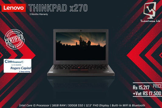 Lenovo Thinkpad x270 | Intel Core i5 Processor | 16GB RAM | 500GB SSD | 12.5" FHD Display | Built-in WiFi & Bluetooth
