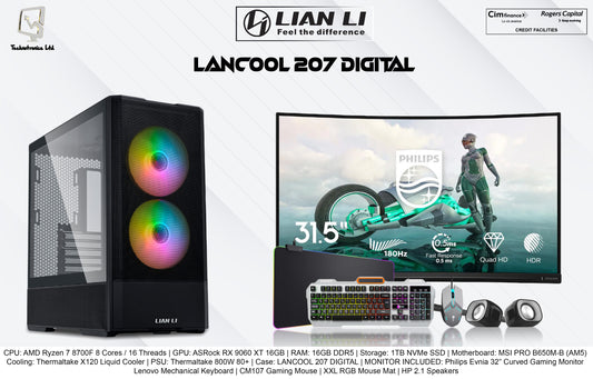 LANCOOL 207 DIGITAL Set | CPU: AMD Ryzen 7 8700F | RAM: 16GB DDR5 | Storage: 1TB NVMe SSD | GPU: ASRock RX 9060 XT 16GB