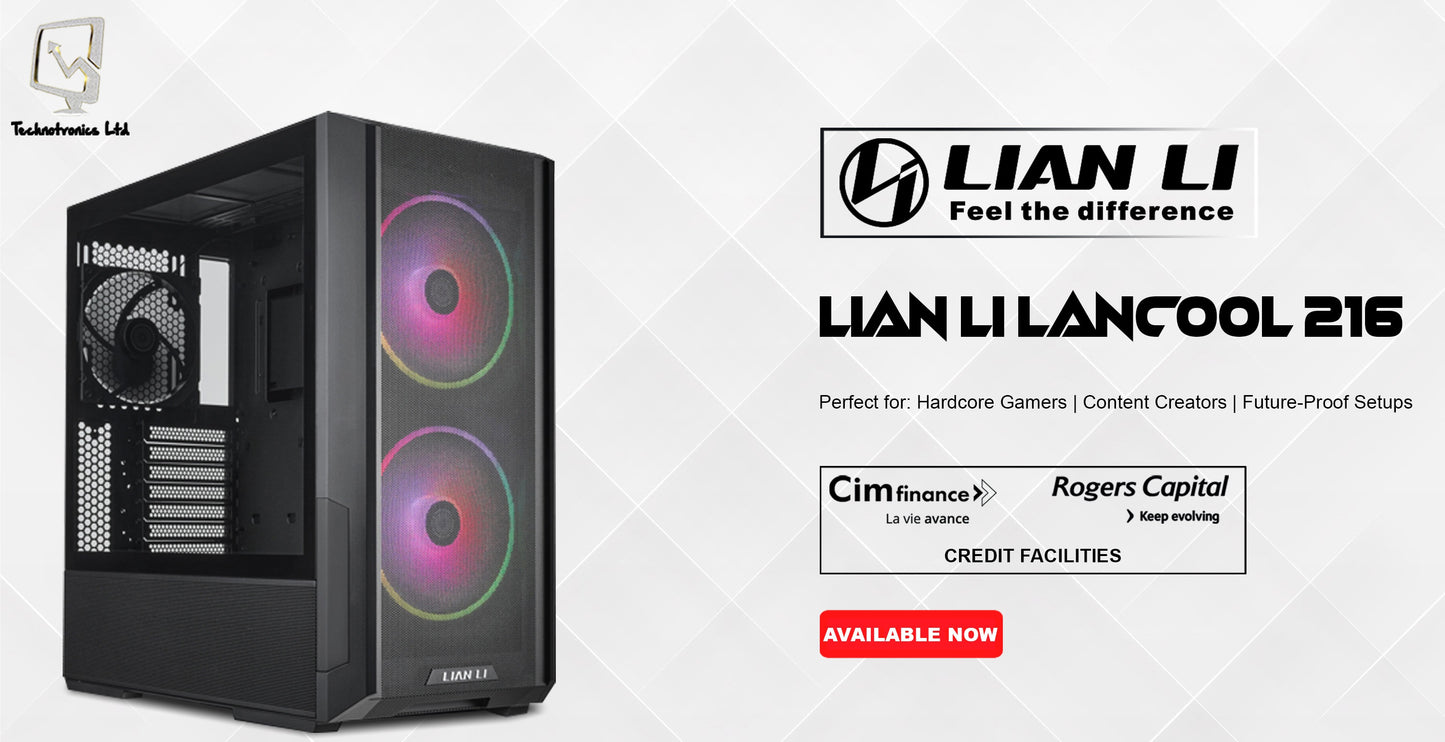 LIAN LI LANCOOL 216 GAMING TOWER | Processor: Intel Core Ultra 5 230F | Storage: 1TB NVMe SSD | RAM: 16GB DDR5 | Graphics Card: NVIDIA RTX 5060 Ti 16GB DDR5 |