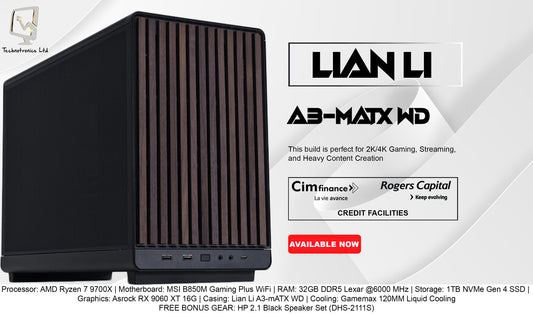 Lian Li A3-mATX WD | AMD Ryzen 7 9700X | RAM: 32GB DDR5 | 1TB NVMe Gen 4 SSD | Graphics: Asrock RX 9060 XT 16GB