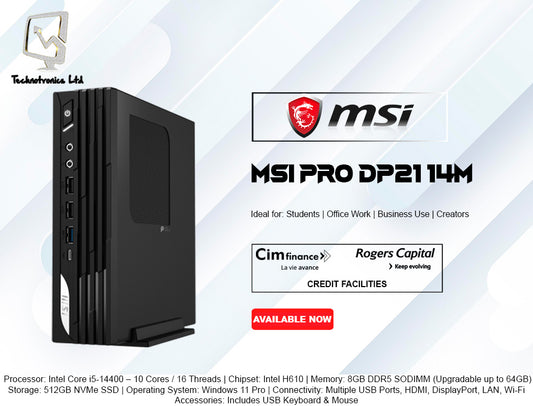 MSI PRO DP21 14M-1059AE | Processor: Intel Core i5-14400 | Memory: 8GB DDR5 | Storage: 512GB NVMe SSD