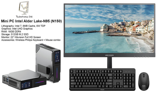 Mini PC Set | Processor: Intel Alder Lake-N95 (N150) | Storage: 512GB M.2 SSD | RAM: 16GB DDR4 | Graphics: Intel UHD Graphics