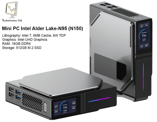Mini PC | Processor: Intel Alder Lake-N95 (N150) | Storage: 512GB M.2 SSD | RAM: 16GB DDR4 | Graphics: Intel UHD Graphics