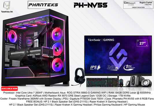 Phanteks PH-NV5S Set | Processor: Intel Core Ultra 7 265KF | RAM: 64GB DDR5 | Storage: 1TB NVMe Gen 5 | Graphics Card: ASRock AMD Radeon RX 9070 GRE Steel Legend Dark 12GB OC