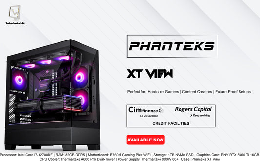 PHANTEKS XT VIEW Tower | Processor: Intel Core i7-12700KF | RAM: 32GB DDR5 | Storage: 1TB NVMe SSD | Graphics Card: PNY RTX 5060 Ti 16GB