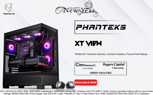 PHANTEKS XT VIEW Tower | CPU: Intel Core i5-12500 | RAM: 16GB DDR5 | Storage: 500GB NVMe SSD | Graphics Card: RTX 5060 Ti 16GB