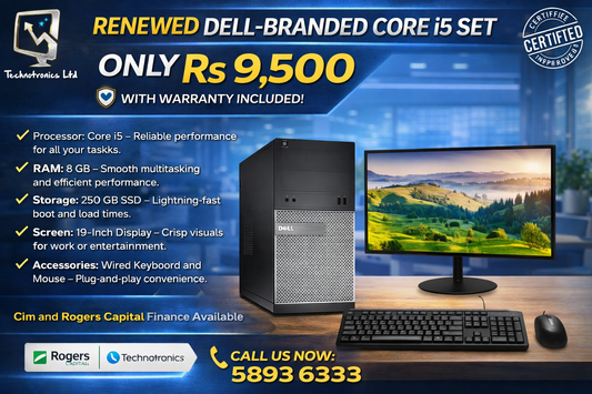 Renewed Dell Set | Processor: Core i5 | RAM: 8 GB | Storage: 250 GB SSD