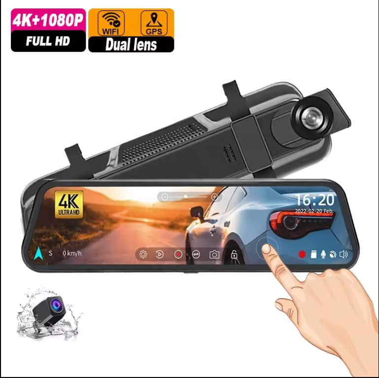 Android -10-Inch Touch Screen Car Mirror 4K Camera Vehicle( Dual Camera)