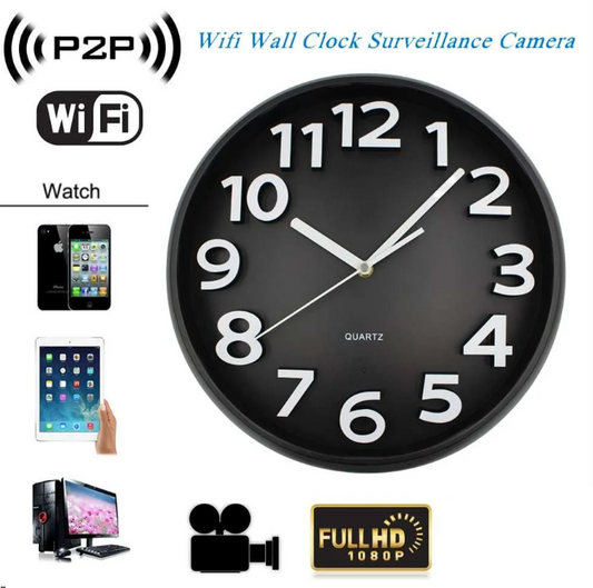 Spy Camera WiFi Wall Clock (12-Inch, Silent, Non-Ticking)