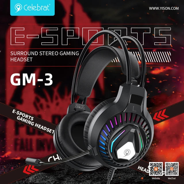 Celebrat GM-3 LED Wired Gaming Headset with Microphone Surround Stereo Noise Reduction 3.5mm Wired Earphone for PC PS4 PS5 XBOX
