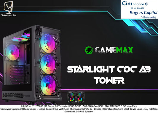 Starlight Black Tower | Intel Core i7 12700KF (12 Cores, 20 Threads) | 16GB DDR5| 500 Gb NVMe SSD | RTX 5060 8 GB