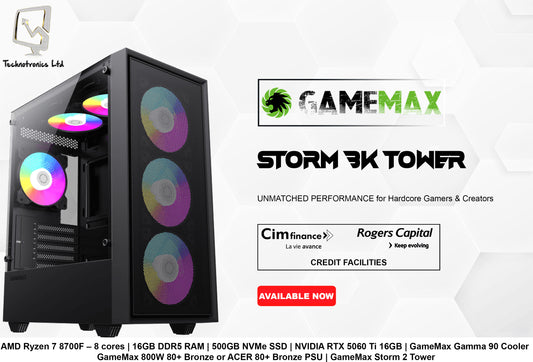 GAMEMAX STORM 2 GAMING TOWER | AMD Ryzen 7 8700F – 8 cores | 16GB DDR5 RAM | 500GB NVMe SSD | NVIDIA RTX 5060 Ti 16GB