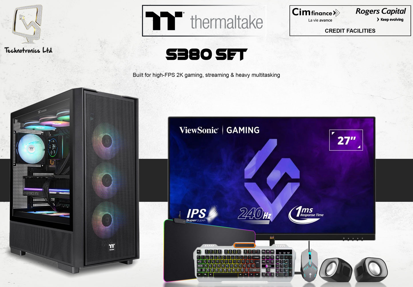 Thermaltake S380 Set | CPU: Intel Core Ultra 5 225F | RAM: 16GB DDR5 | Storage: 1TB NVMe SSD | GPU: ASRock RX 9070 GRE Steel Legend Dark 12GB OC
