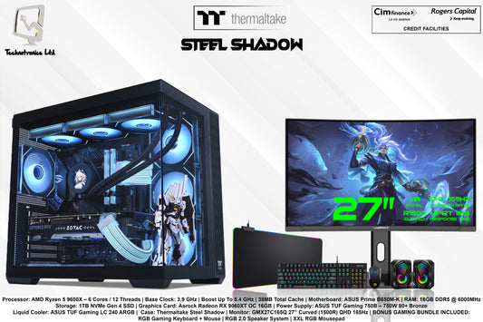 Steel Shadow Gaming Set | Processor: AMD Ryzen 5 9600X | RAM: 16GB DDR5 | Storage: 1TB NVMe | Graphics Card: Asrock Radeon RX 9600XT OC 16GB