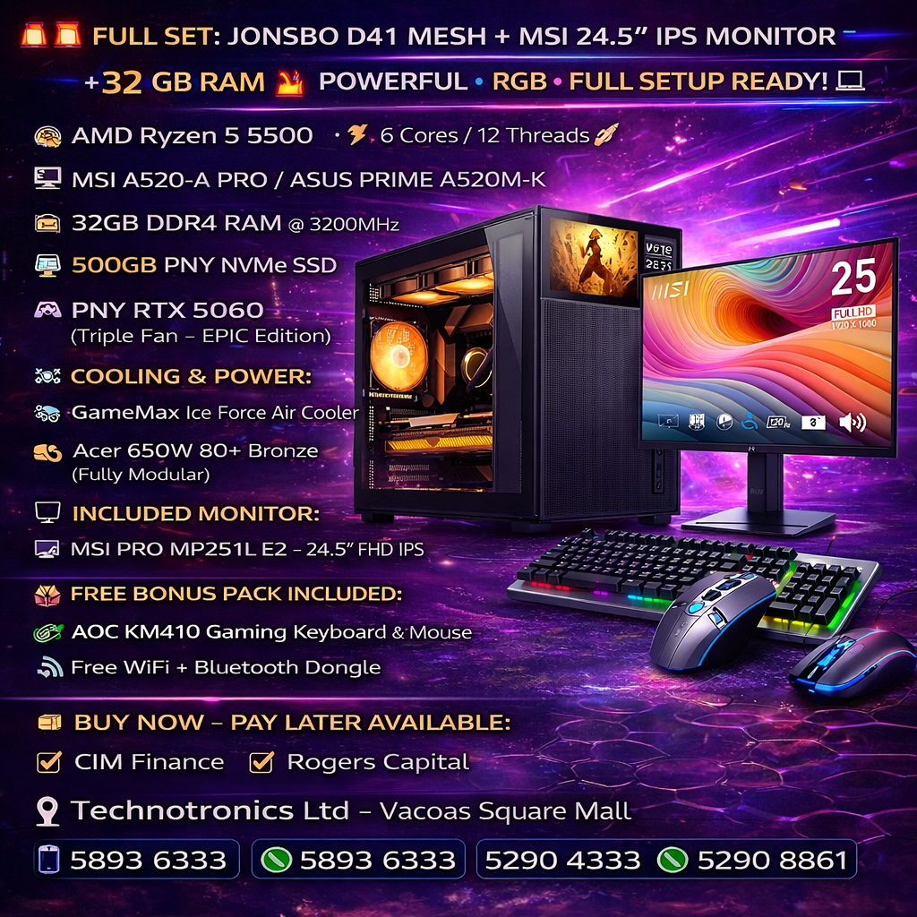 FULL SET: JONSBO D41 MESH + MSI 24.5โ IPS MONITOR
