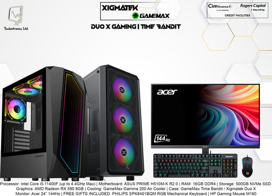 GameMax Time Bandit / Xigmatek Duo X Set | Processor: Intel Core i5-11400F | RAM: 16GB DDR4 | Storage: 500GB NVMe SSD | Graphics: AMD Radeon RX 590 8GB