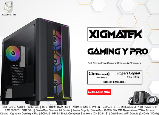 Xigmatek Gaming Y Pro Tower | Intel Core i5 14400F | 16GB DDR5 RAM | 1TB NVMe SSD | RTX 5060 Ti 16GB GPU