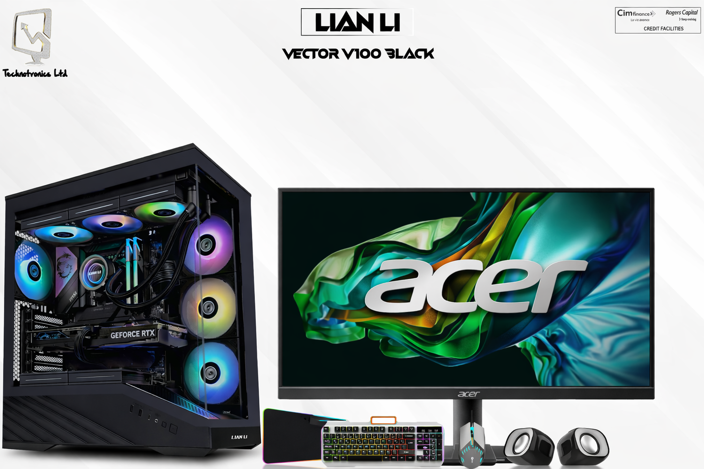 Lian Li Vector V100 Black Edition Gaming Set | Intel Ultra 5 225F CPU | 16GB DDR5 RAM | 500GB NVMe SSD | PNY RTX 5060 8GB