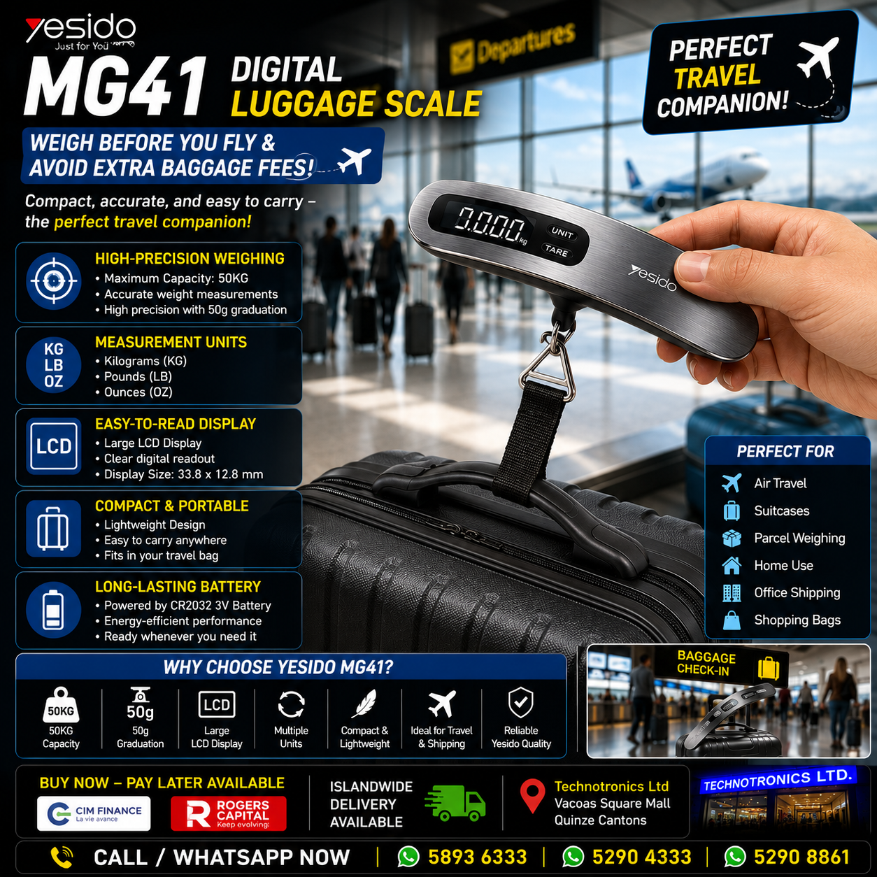 YESIDO MG41 DIGITAL LUGGAGE SCALE (50KG)