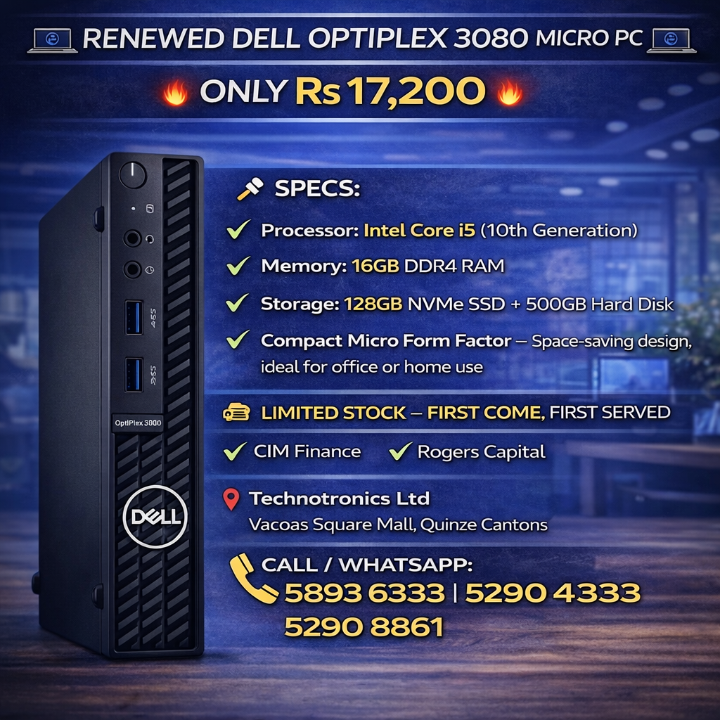 Renewed Dell OptiPlex 3080 Micro PC – Core i5 10th Gen