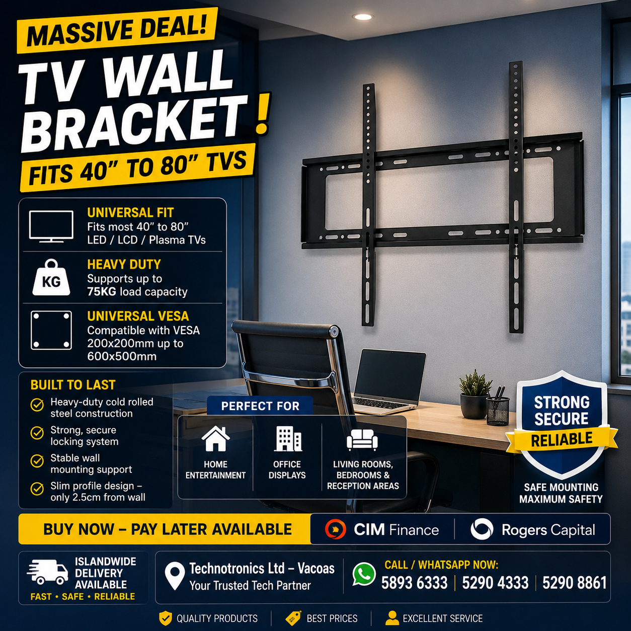 Universal TV Wall Mount for 40β to 80β TVs