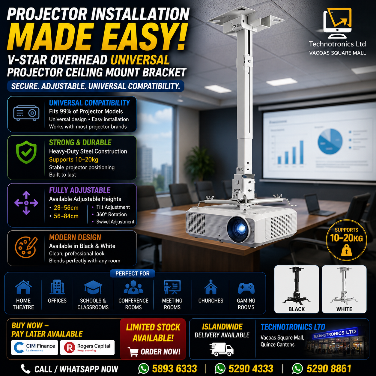 V-STAR OVERHEAD UNIVERSAL PROJECTOR CEILING MOUNT BRACKET