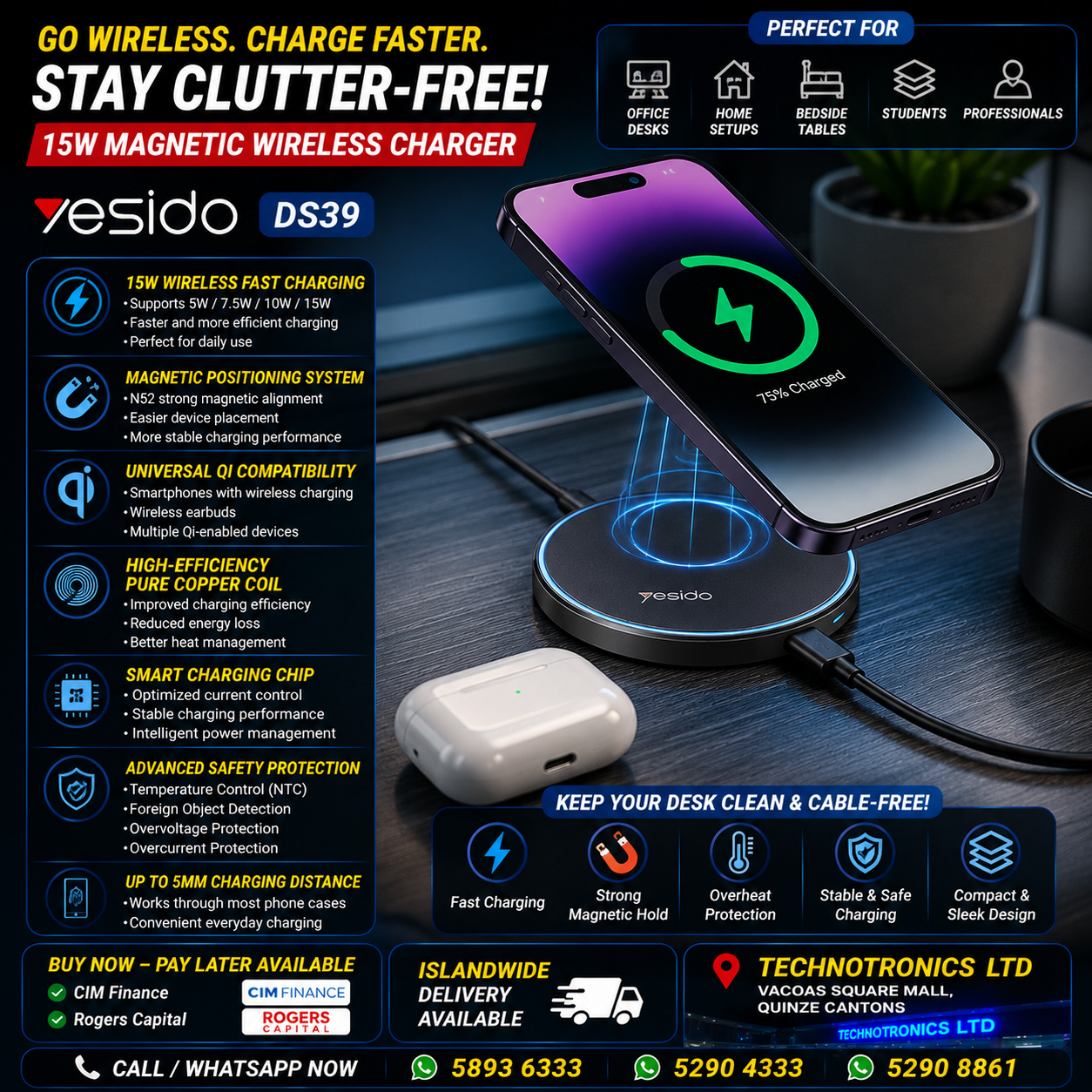 YESIDO DS39 15W Magnetic Wireless Charger
