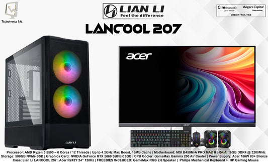LIAN LI LANCOOL 207 Set | AMD Ryzen 5 5500 | RAM: 16GB DDR4 | Storage: 500GB NVMe SSD | Graphics Card: NVIDIA GeForce RTX 2060 SUPER 8GB