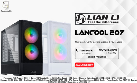 LIAN LI LANCOOL 207 Tower | AMD Ryzen 5 5500 | RAM: 16GB DDR4 | Storage: 500GB NVMe SSD | Graphics Card: NVIDIA GeForce RTX 2060 SUPER 8GB