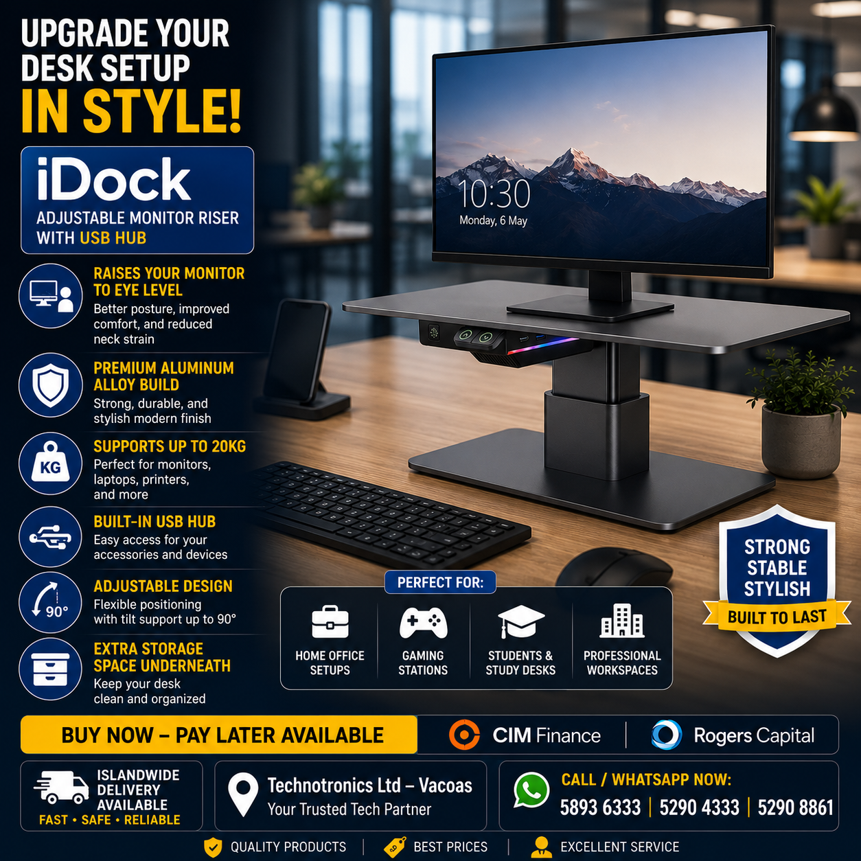 iDock Adjustable Monitor Riser with USB HUB(MA)