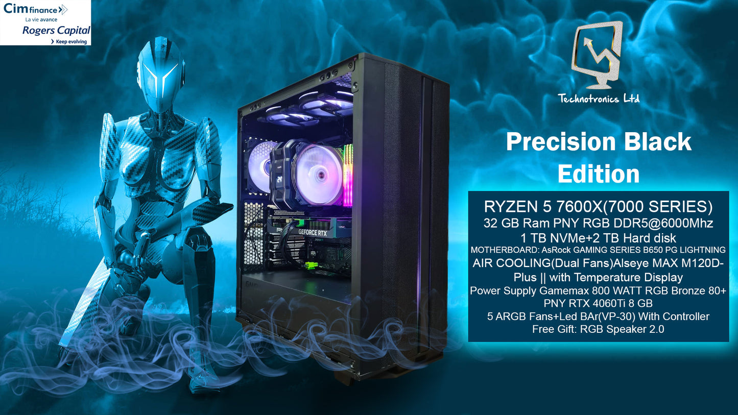 Gaming Case Gamemax Precision Black Edition Tower, RYZEN 5 7600X(7000 SERIES), 64 GB RAM PNY RGB DDR5@6000Mhz, 2 TB NVME+2 TB HARD DISK