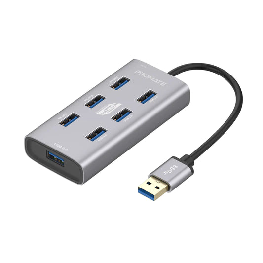 Aluminium Alloy Powered USB Hub • 7 USB 3.0 Ports • USB-C Adaptor • 5Gbps Transfer Rate • Data & Charge-EzHub-7