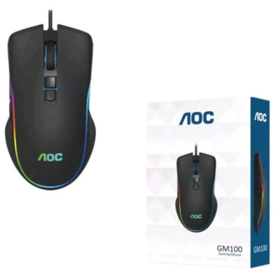 AOC GM100 Wired 6 Keys 2400DPI Optical RGB Light Ergonomic Gaming USB Mouse