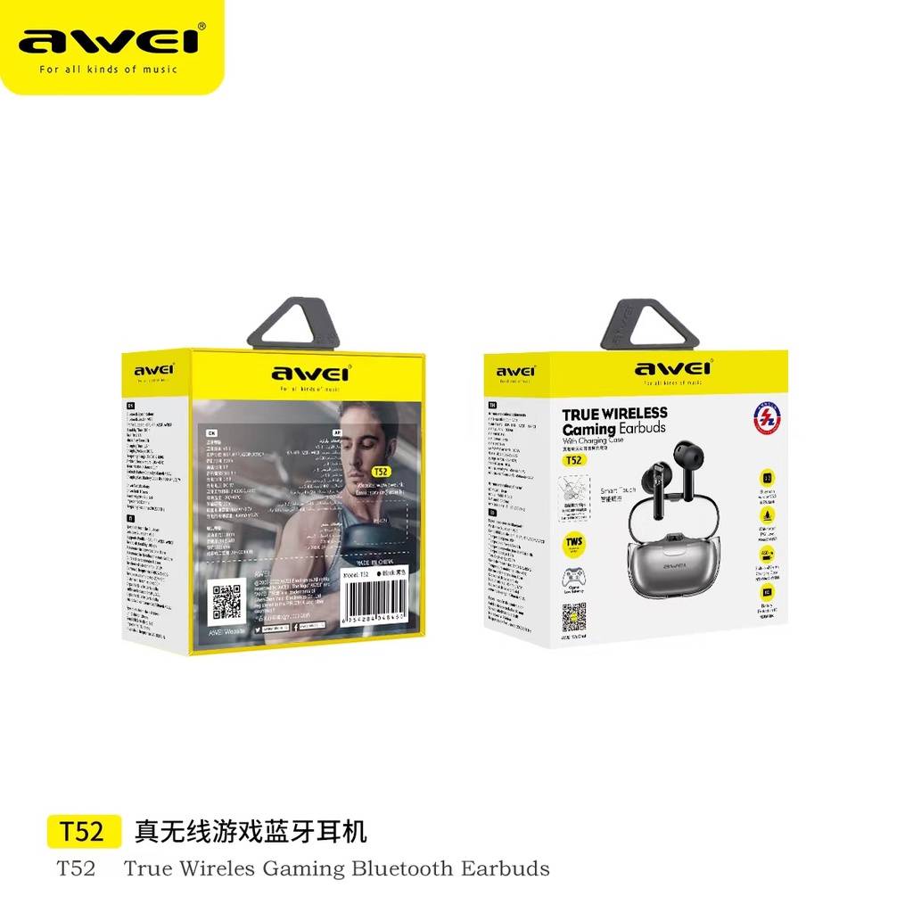 TWS WATERPROOF GAMING EARBUDS WITH CHARGING CASE, SMART TOUCH - T52