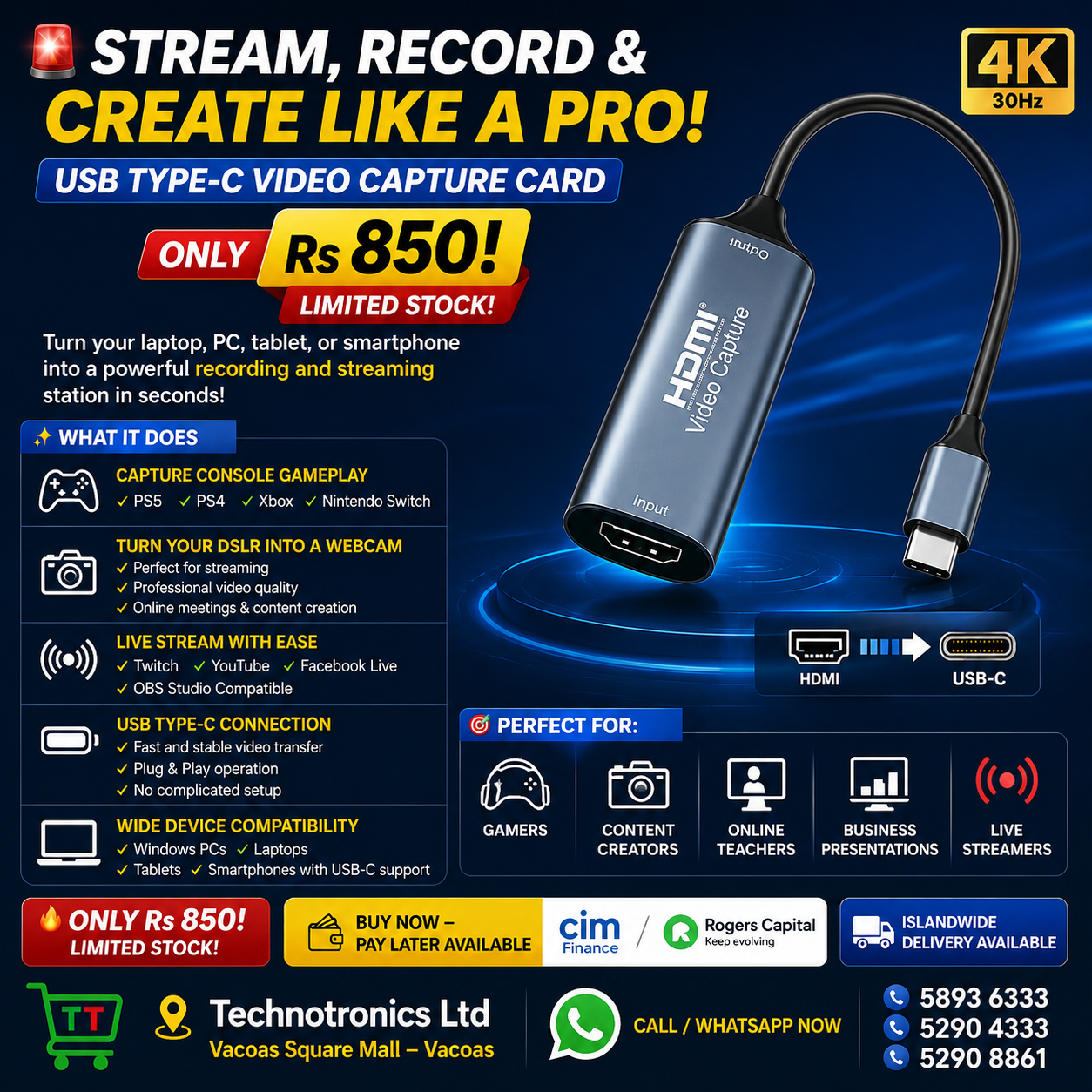 USB Type-C Video Capture Card
