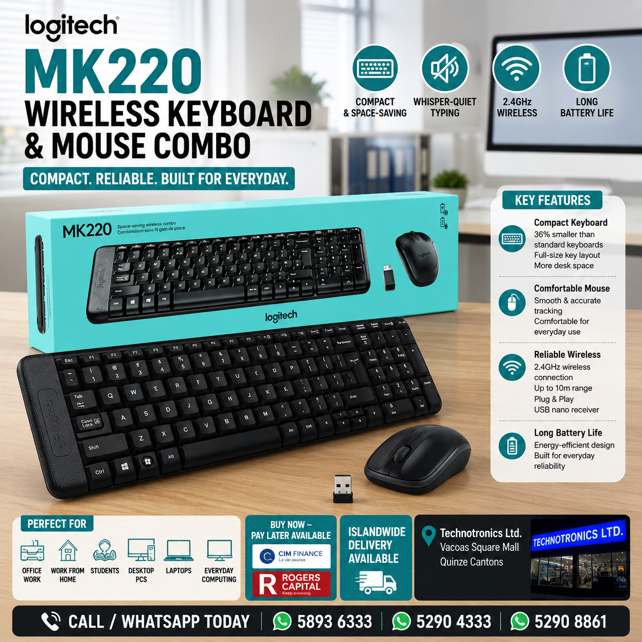 LOGITECH MK220 WIRELESS KEYBOARD & MOUSE COMBO