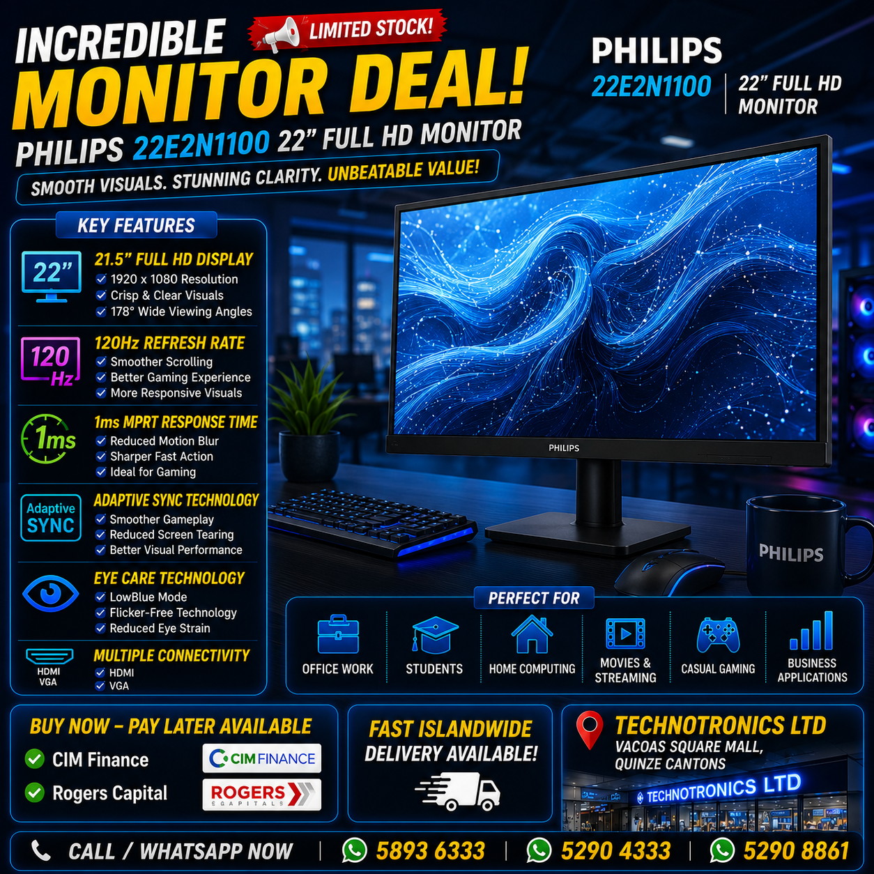 Philips 22E2N1100 22" Full HD  Monitor