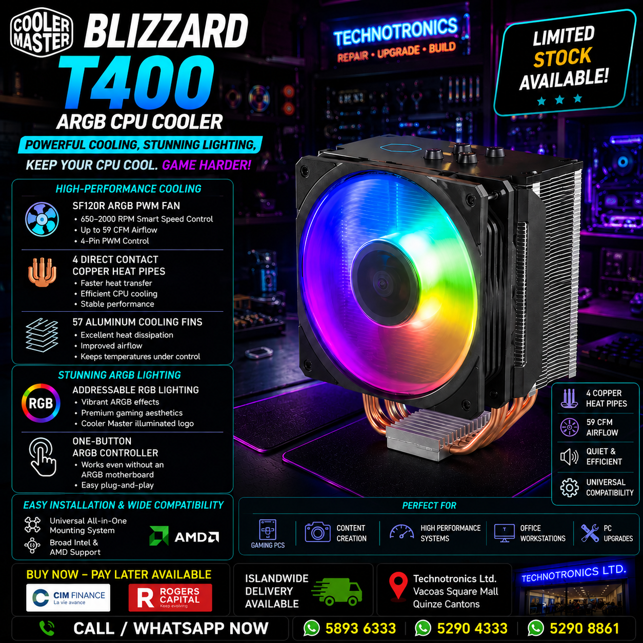COOLER MASTER BLIZZARD T400 ARGB AMD CPU COOLER