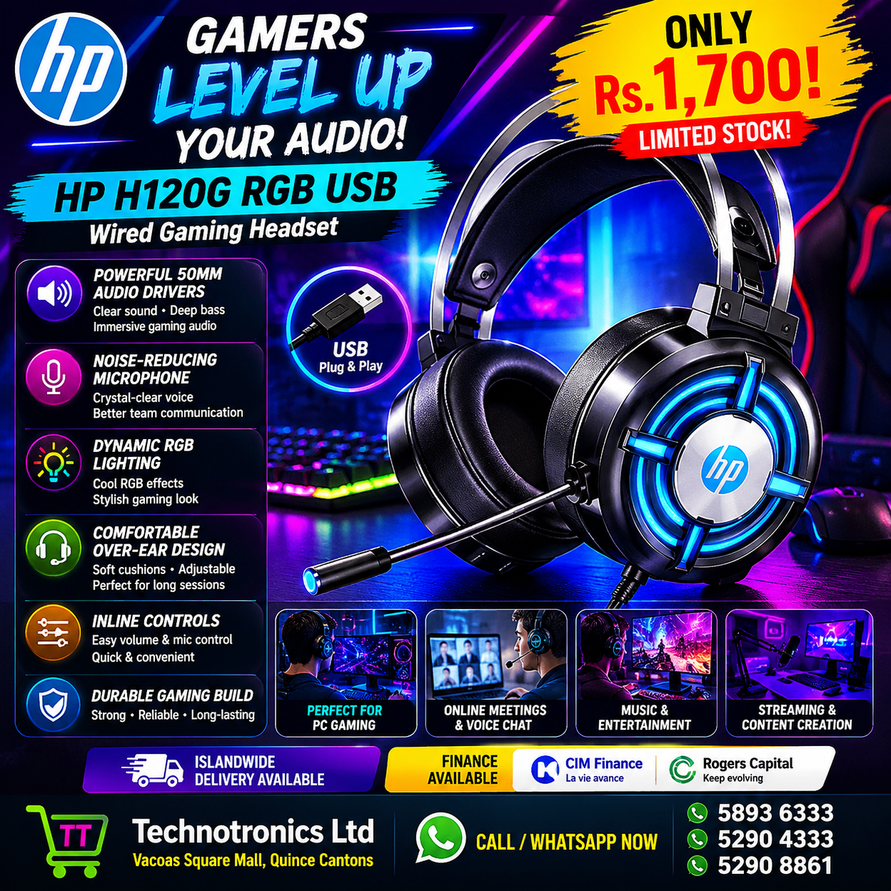 HP H120G RGB USB Wired Gaming Headset